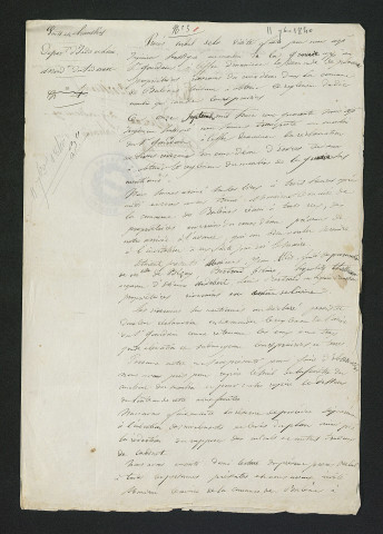 Demande de règlement des eaux du moulin de la Groie, visite des lieux (11 septembre 1840)