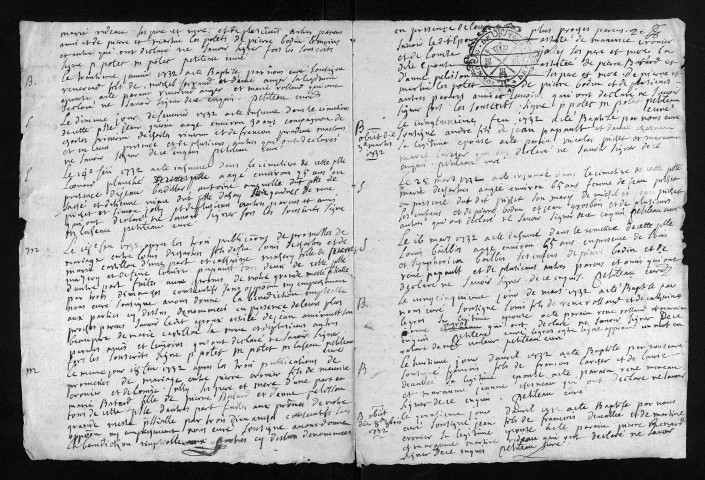 Baptêmes, mariages, sépultures, 1732