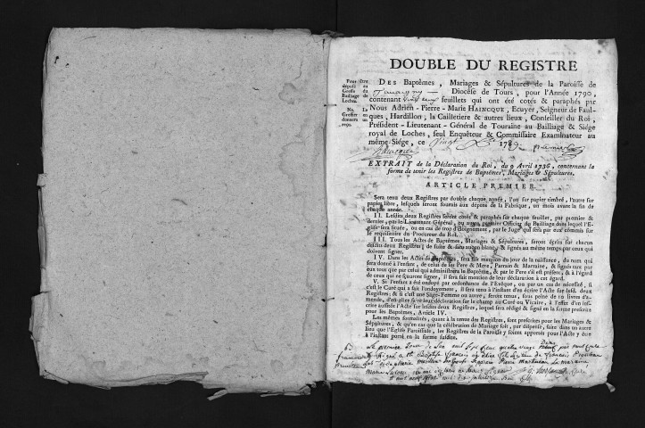Baptêmes, mariages, sépultures, 1790