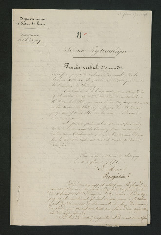 Instruction du règlement hydraulique des moulins, visite de l'ingénieur (2 juin 1849)