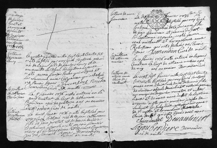 Collection du greffe. Baptêmes, mariages, sépultures, 1736-1737 - Les années 1706-1710 sont lacunaires dans cette collection