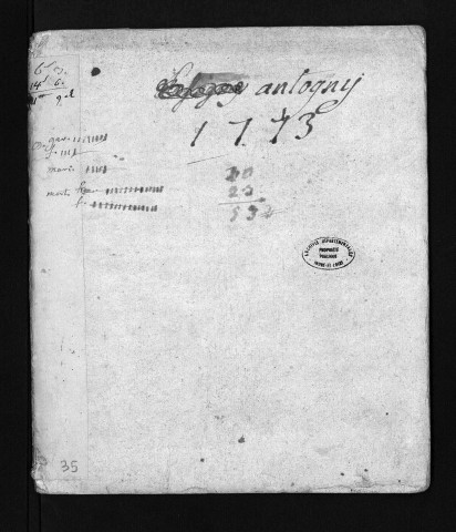 Collection du greffe. Baptêmes, mariages, sépultures, 1773