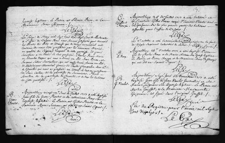 Collection du greffe. Baptêmes, mariages, sépultures, 1717