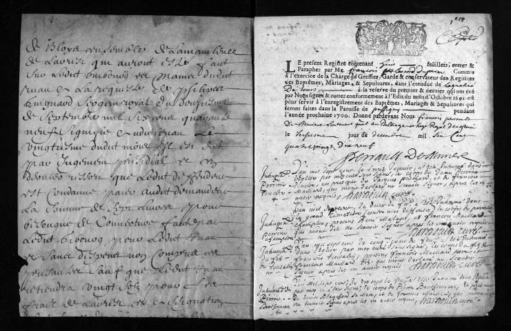 Baptêmes, mariages, sépultures, 1700