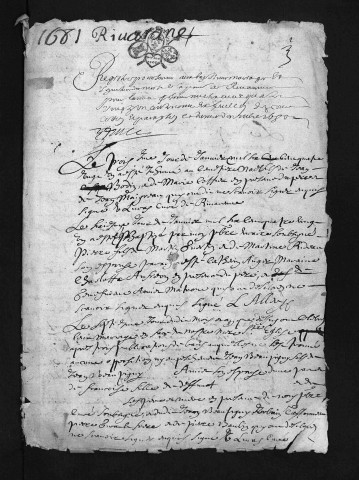Collection du greffe. Baptêmes, mariages, sépultures, 1681 - Les années 1676-1680 sont lacunaires dans cette collection