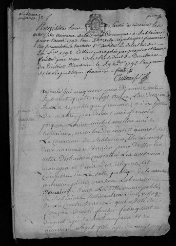 Naissances, mariages, décès, 1793-an X - Pour les mariages de l'an VII et de l'an VIII, se reporter à la municipalité de canton (Luzillé)