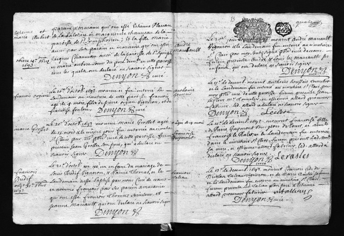 Collection communale. Baptêmes, mariages, sépultures, 1693-1736