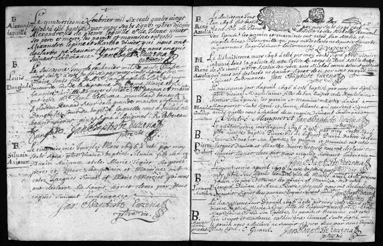 Collection du greffe. Baptêmes, mariages, sépultures, 1696 - Les années 1682-1695 sont lacunaires dans cette collection