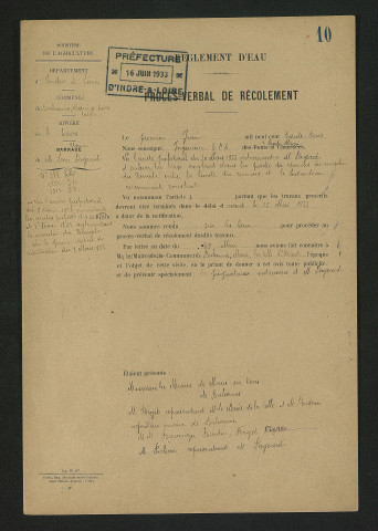 Vérification des travaux exécutés (1er juin 1933)