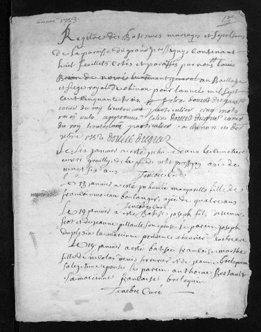 Collection du greffe. Baptêmes, mariages, sépultures, 1753-1754 - L'année 1752 est lacunaire dans cette collection