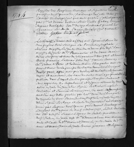 Baptêmes, mariages, sépultures, 1744