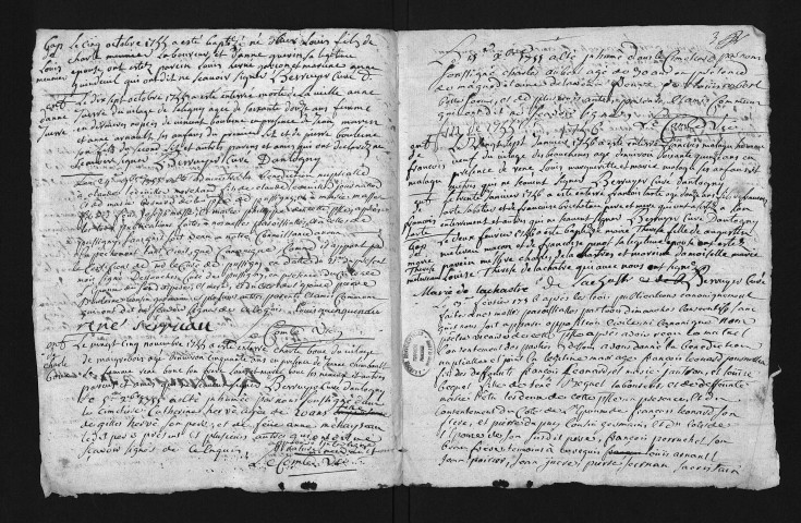 Collection du greffe. Baptêmes, mariages, sépultures, 1755