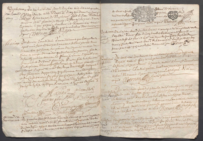 Collection communale. Baptêmes, mariages, décès, 1692-1694