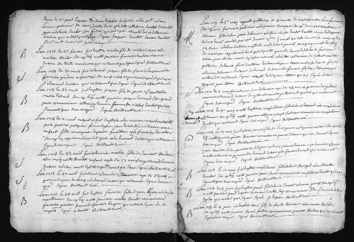 Baptêmes, mariages, sépultures, 1713