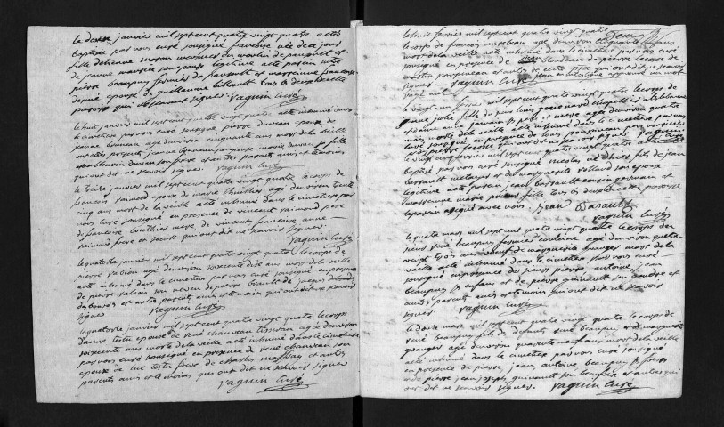 Collection du greffe. Baptêmes, mariages, sépultures, 1784