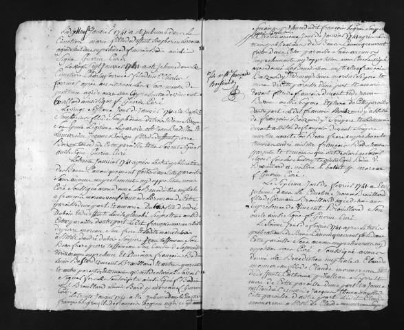 Collection du greffe. Baptêmes, mariages, sépultures, 1741