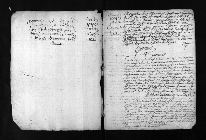 Collection du greffe. Baptêmes, mariages, sépultures, 1747