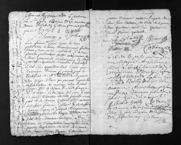 Collection du greffe. Baptêmes, mariages, sépultures, 1738