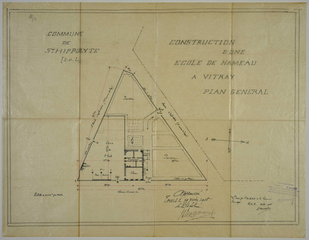 Plan de construction (1906), plan général (1906). Affiche de l'inauguration (1910).
