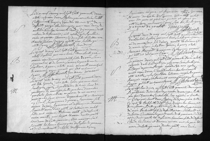 Collection du greffe. Baptêmes, mariages, sépultures, 1742