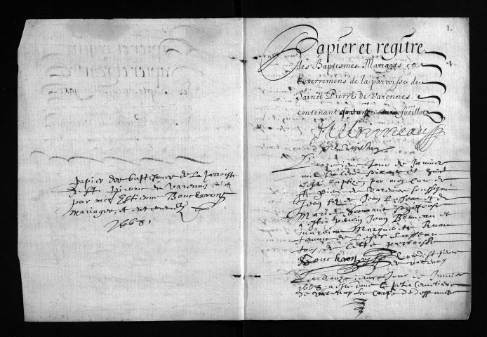 Baptêmes, mariages, sépultures, 1668 - 6NUM6/265/001 à 6NUM6/265/112 : collection du greffe