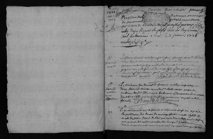 Collection communale. Baptêmes, mariages, sépultures, 1721-1723
