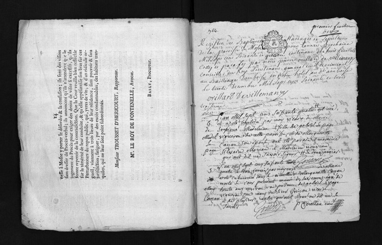 Collection du greffe. Baptêmes, mariages, sépultures, 1764