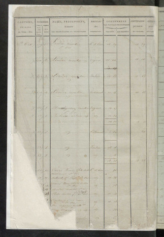 Etats de sections ; relevé des numéros de même nature de culture ; classement parcellaire et évaluation des revenus imposables des propriétés bâties, avec le nombre des portes et fenêtres.