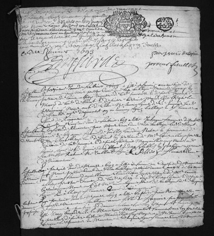 Collection du greffe. Baptêmes, mariages, sépultures, 1693 - L'année 1692 est lacunaire dans cette collection