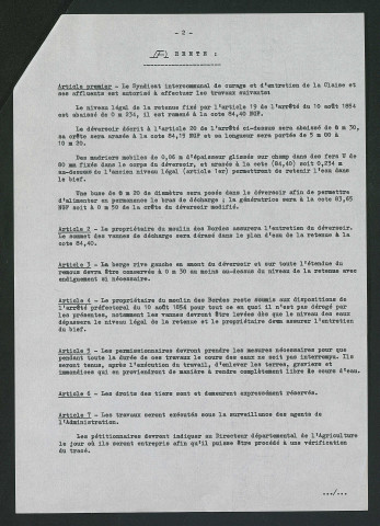 Arrêté préfectoral autorisant les travaux pour l'abaissement du niveau légal (3 février 1977)