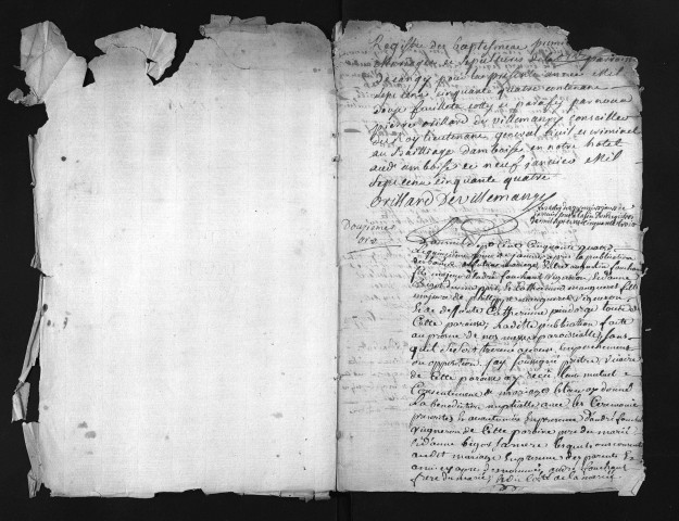 Collection du greffe. Baptêmes, mariages, sépultures, 1754