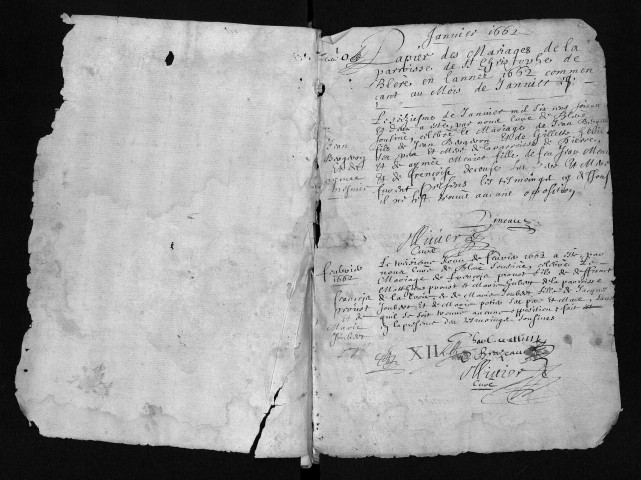 Collection communale. Mariages, 1662-1674. Ce registre contient les décès du mois de juillet 1660 au mois de décembre 1674