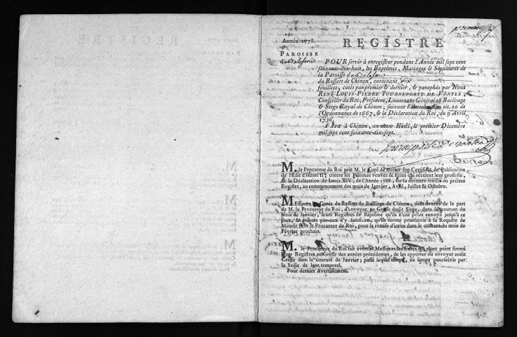 Collection du greffe. Baptêmes, mariages, sépultures, 1778