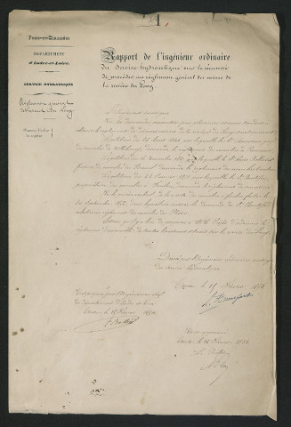 Documents relatifs au règlement d'eau des moulins du Long (1854)