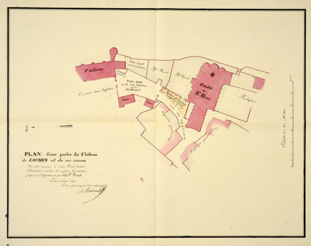 Acquisition d'un terrain devant l'entrée de la sous-préfecture : plan d'une partie du château de Loches et de ses issues (deux plans identiques, annexés au procès-verbal d'estimation).