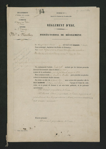 Vérification de la conformité des travaux au règlement d'eau, visite de l'ingénieur (27 avril 1860)