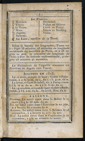 Annuaire du département de l'Indre-et-Loire - 1818.