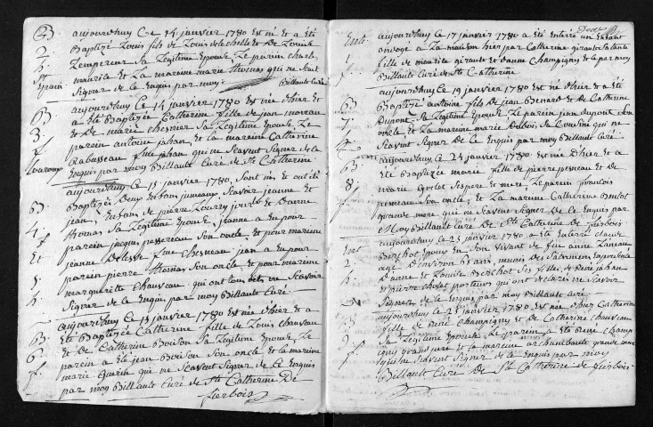 Collection du greffe. Baptêmes, mariages, sépultures, 1780