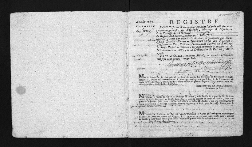 Collection du greffe. Baptêmes, mariages, sépultures, 1789 - L'année 1788 est lacunaire dans cette collection