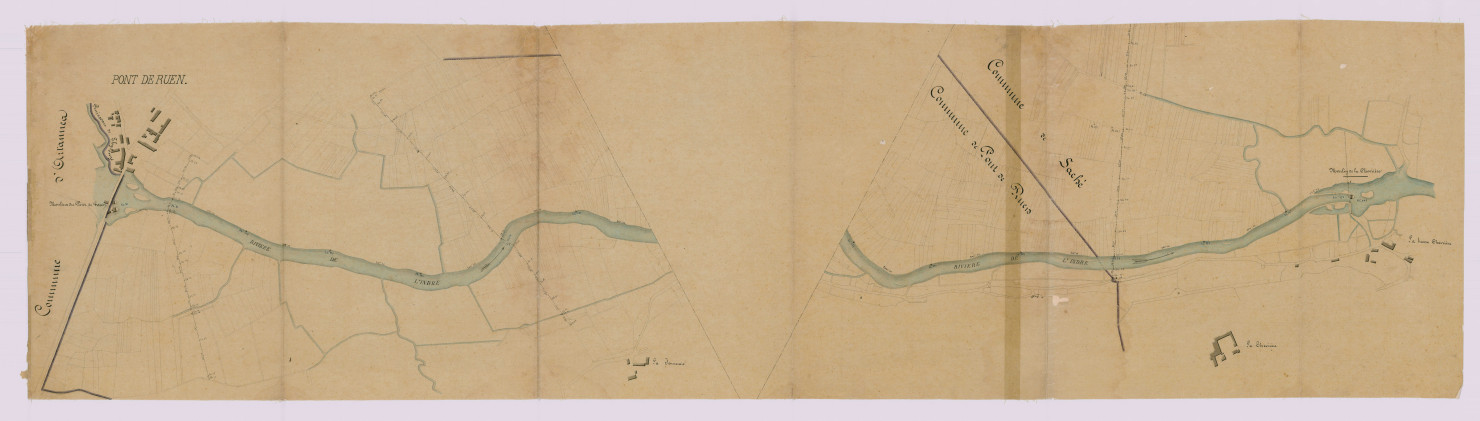 Extrait du plan général du 29 octobre 1851 avec les moulins de Pont-de-Ruan et de la Chevrière (29 octobre 1851)