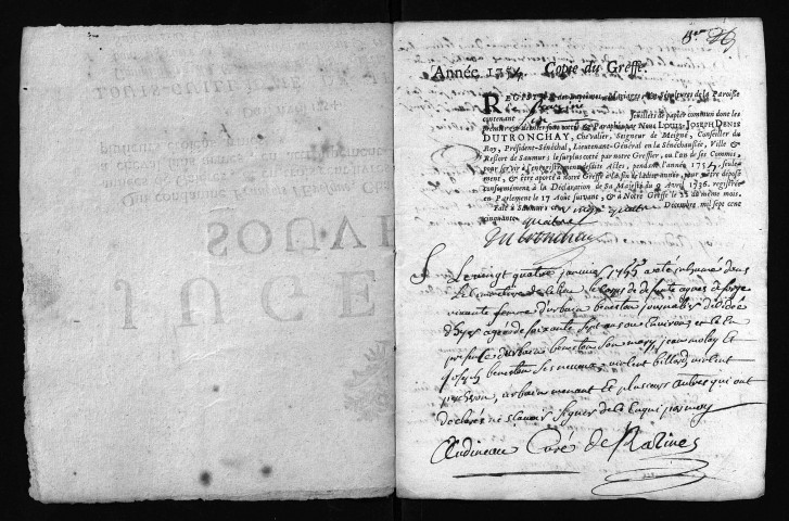 Collection du greffe. Baptêmes, mariages, sépultures, 1755