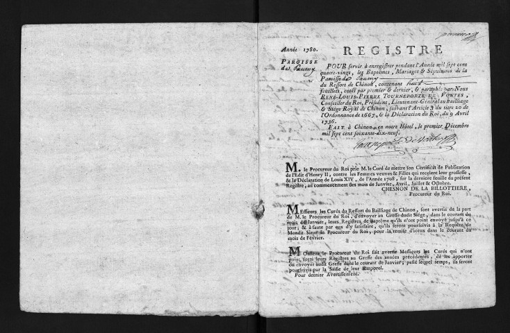 Collection du greffe. Baptêmes, mariages, sépultures, 1780