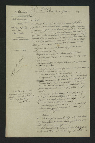 Arrêté préfectoral autorisant M. Pichard à conserver les deux moulins qu'il a établis sans autorisation (21 juillet 1826)