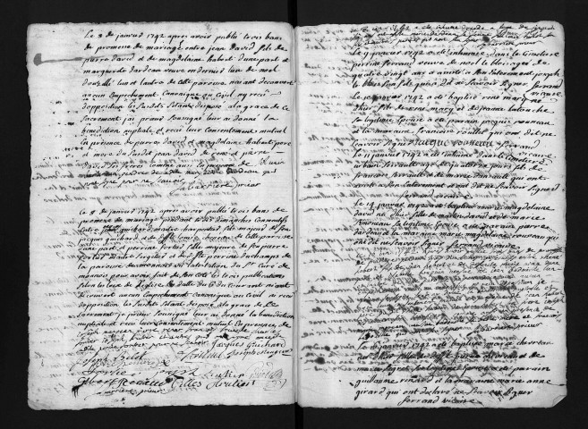 Collection du greffe. Baptêmes, mariages, sépultures, 1742