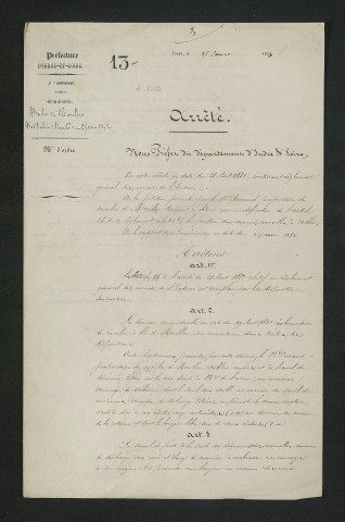 Arrêté modifiant le règlement d'eau du 25 août 1852 (25 janvier 1853)