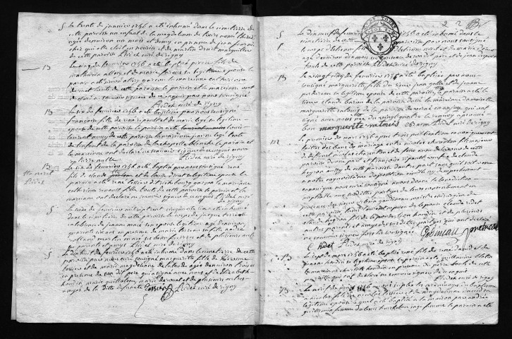 Collection communale. Paroisse de Rigny : baptêmes, mariages, sépultures, 1756-1769. Paroisse d'Ussé : 1756-1770