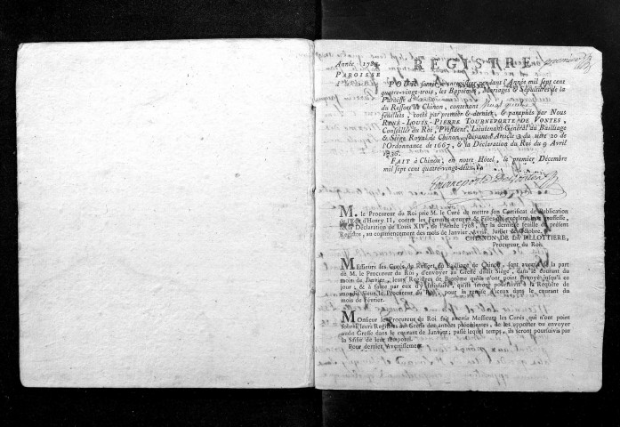 Collection du greffe. Baptêmes, mariages, sépultures, 1783