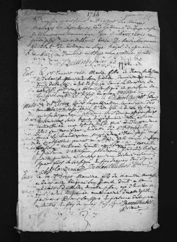 Collection du greffe. Baptêmes, mariages, sépultures, 1744