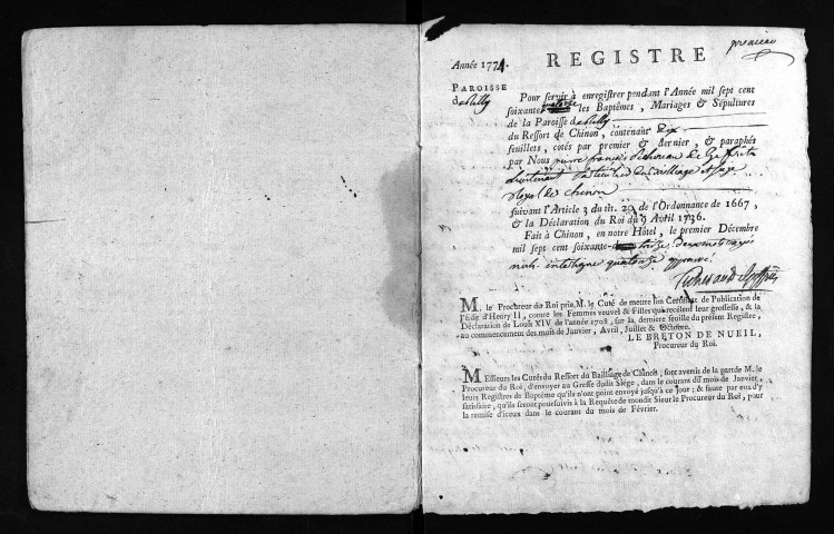 Baptêmes, mariages, sépultures, 1774