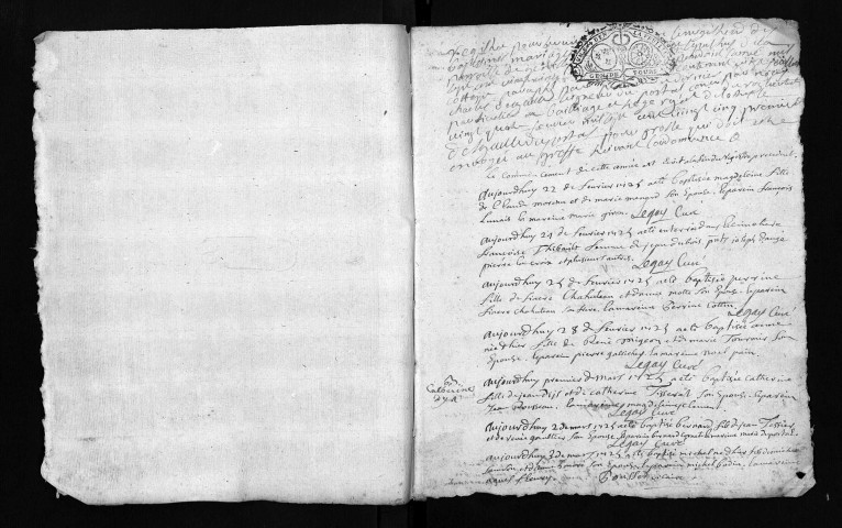 Collection du greffe. Baptêmes, mariages, sépultures, 1725